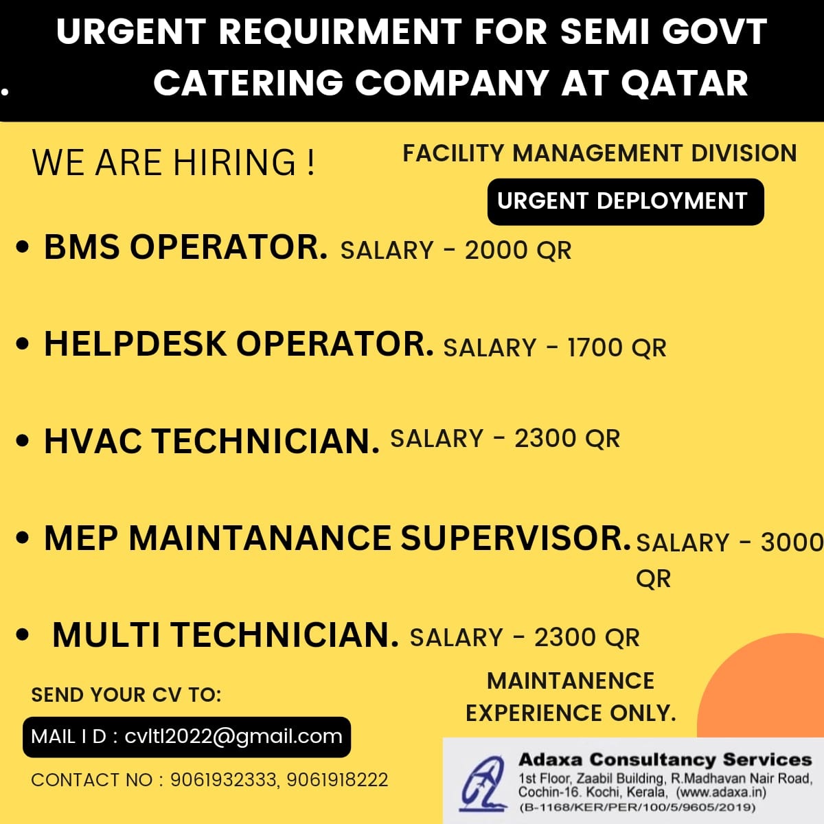 Wanted For Qatar Semi Govt Catering Company wanted-for-qatar-semi-govt-catering-company