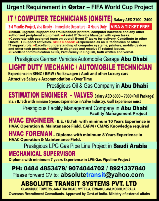 Urgent Jobs in Qatar 2022 Visa & Ticket Free